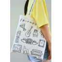Stylish White Letter Friends Mixed Cartoon Graphic Canvas Bag
