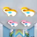 Modern Style Elephant Ceiling Light Acrylic LED Playroom Flush Mount Lamp Fixture in Pink/Yellow