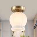 Blossom Hallway Ceiling Mounted Fixture Country White Glass 1-Head Brass Semi Flush