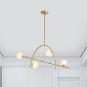 4-Head Restaurant Ceiling Chandelier Minimalism Gold Suspension Lamp with Global Smoke Grey Glass Shade, Warm/White Light
