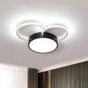 Round Metal Ceiling Flush Mount Contemporary Black and White LED Flushmount Light for Bedroom, 16