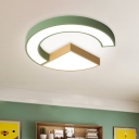 Geometry Kindergarten Ceiling Flush Nordic Acrylic LED Flush Mount Lighting in Green/Grey-Wood for Child Room