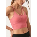 Sportswear Ladies Solid Color Spaghetti Straps Hollow Out Slim Fitted Cropped Cami Top