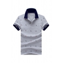 Novelty Mens Polo Shirt Snowflake Flag Ant Printed Contrast Trim Button Detail Turn-down Collar Regular Fit Short Sleeve Polo Shirt