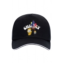 Fashionable Cartoon Animal Flower Print Contrasted Cap in Black