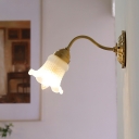 Scalloped Bedroom Wall Light Fixture Rural White Texture Glass 1 Light Brass Swoop Wall Sconce Lighting