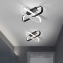 Crossed Oblong Ceiling Fixture Modernist Metallic LED Corridor Flush Mount in Black, Warm/White Light