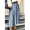 Creative Womens Skirt Solid Color Pleuche Elastic Waist Maxi Pleated Skirt