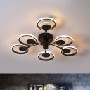 Metallic Loop Ceiling Flush Mount Modern Style LED Semi Flush Light in Black for Bedroom, Warm/White Light