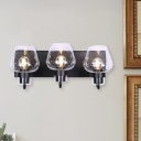 3-Light Clear Glass Wall Mount Lighting Rustic Black Cup Shade Dining Room Wall Light Fixture