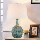Vase Bedroom Nightstand Light Traditional Ceramic 1 Light Blue Table Lighting with Barrel Fabric Shade
