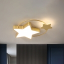 Star Flush Mount Light Fixture Modern Acrylic LED Gold Close to Ceiling Lamp for Bedroom