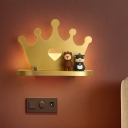 Crown Wall Lighting Ideas Modern Metal LED Bedroom Wall Mount Lamp in Pink/Gold with Toy Boy and Girl Deco