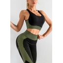 Womens Gym Sleeveless Scoop Neck Contrasted Slim Fitted Running Bustier