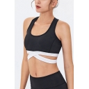 Yoga Womens Crisscross Contrasted Scoop Neck Racerback Fitted Crop Tank Top