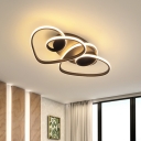 Double Heart Shaped Flushmount Modern Metallic Black LED Ceiling Flush Light in Warm/White Light
