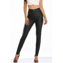 Womens Pants Chic Solid Color Stretch High Rise Zipper Fly Slim Fit 7/8 Length Tapered Pants