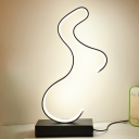 Minimalistic LED Table Lighting Black/White/Gold Curvy Nightstand Lamp with Metal Frame for Room