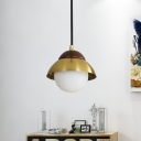 Brass Bowl Pendulum Light Postmodern 1-Light Metal Pendant Lamp with Inner Ball White Glass Shade