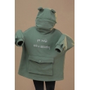 Trendy Sherpa Liner Letter Give My Princess A Kiss Flap Pocket Loose Fit Hoodie in Green