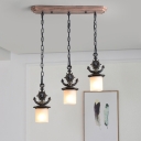 Frosted Dimpled Glass Cylinder Pendant Nautical 3 Bulbs Blue/Black Multiple Hanging Light with Linear/Round Canopy