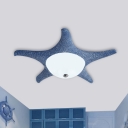 Dome Flush Mount Fixture Creative Opaline Glass LED Blue Ceiling Lamp with Resin Starfish Design