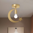 Star and Crescent Corridor Flushmount Metal 1 Head Modernism Ceiling Light with Bare Bulb in Grey/Gold