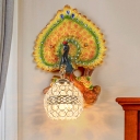 Rural Peacock Wall Lighting Ideas 1 Head Resin Wall Mounted Light Fixture in Yellow/Gold with Ball K9 Crystal Shade