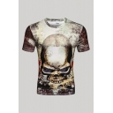 Modern 3D Top Tee Skull Crack Bone Pattern Slim Fitted Short-sleeved Crew Neck T-Shirt for Men