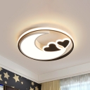 Macaron LED Flush Mount Ceiling Light Black/Pink Moon and Heart Lighting Fixture with Acrylic Shade for Bedroom