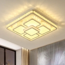 Square Crystal Ceiling Flush Mount Contemporary LED White Flushmount Lighting for Bedroom