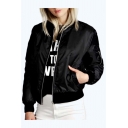 Casual Long Sleeves Contrast Collar Trim Cuffs Zippered Baseball Jacket with Zipped-Pockets