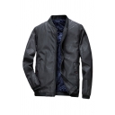 Retro Mens Jacket Abstract Line Printed Rib Cuffs Zipper up Long Sleeve Stand Collar Loose Fit Varsity Jacket