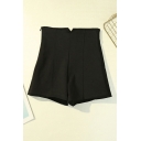 Womens Shorts Trendy Plain Stretch High Waist Invisible Zipper Side A-Line Slim Fitted Relaxed Shorts