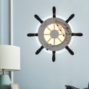 Light Blue/White Rudder Wall Sconce Kids LED Acrylic Wall Mounted Light with Anchor and Fishing Net Deco