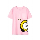 Pink Cute Dog Horse Sheep Print Short Sleeve Crew-neck Relaxed Fit T Shirt for Girls