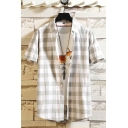 Basic Mens Shirt Plaid Printed Button-down Collar Short Sleeve Relaxed Fit Shirt