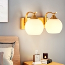 2 Lights Wall Lighting Colonial Global Cream Glass Wall Light Fixture in Gold for Bedroom