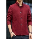 Vintage Mens Jacket Plain Panel Lined Cotton Button-down Collar Long Sleeve Slim Fitted Shirt Jacket