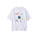 Popular Graffiti Letter Print Round Neck Half Sleeve Loose Fit Graphic T-Shirt