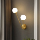 2 Bulbs Study Room Wall Light Minimalism Brass Wall Mount Lamp with Orb Milk Glass Shade