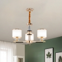 Cylinder Ceiling Suspension Lamp Modern Opal Glass 3-Light Living Room Chandelier in Gold