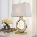1 Light Night Table Light Traditional Trapezoid Fabric Desk Lighting with Gold Ring Design