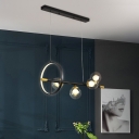 Ring Island Lighting Modern Metal 4/6 Heads Kitchen Suspension Lamp with Global Clear Glass Shade in Black