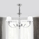 Cream Glass Tapered Hanging Light Modern 3/6-Bulb Chrome Chandelier with Swooping Arm