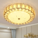 Bowl Textured Glass Ceiling Light Minimalism LED Gold Flush Mount Fixture with Beveled Crystal Deco