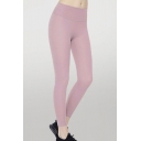 Training Womens Solid Color High Waist Ankle Length Skinny Stretchy Pants in Pink