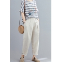 Fashion Womens Linen and Cotton High Waist Ankle Length Tapered Fit Pants in Apricot