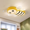 Cartoon Bee Plastic Flush Mount Lamp Macaron LED Yellow/Pink/Blue Ceiling Light Fixture for Nursery