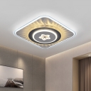 Square Flush Mount Lighting Modernism Acrylic LED Grey Close to Ceiling Lamp with Loving Heart/Circle Design
